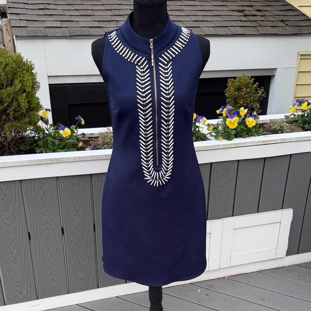 Lilly Pulitzer Navy Embellished Zip Front Shift Dress Size S. Like new!